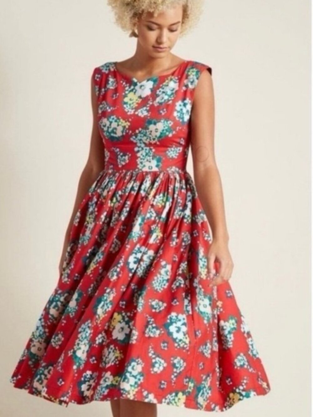 ModCloth Red Floral Midi Dress